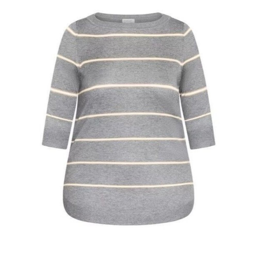 Avenue 3/4 Sleeve Popover Sweater - Gray Striped - 26/28 - NWT